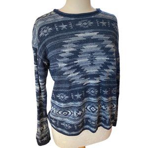 Polo Ralph Lauren Linen Blend Southwestern Sweater Indigo Blue Aztec Tribal -M